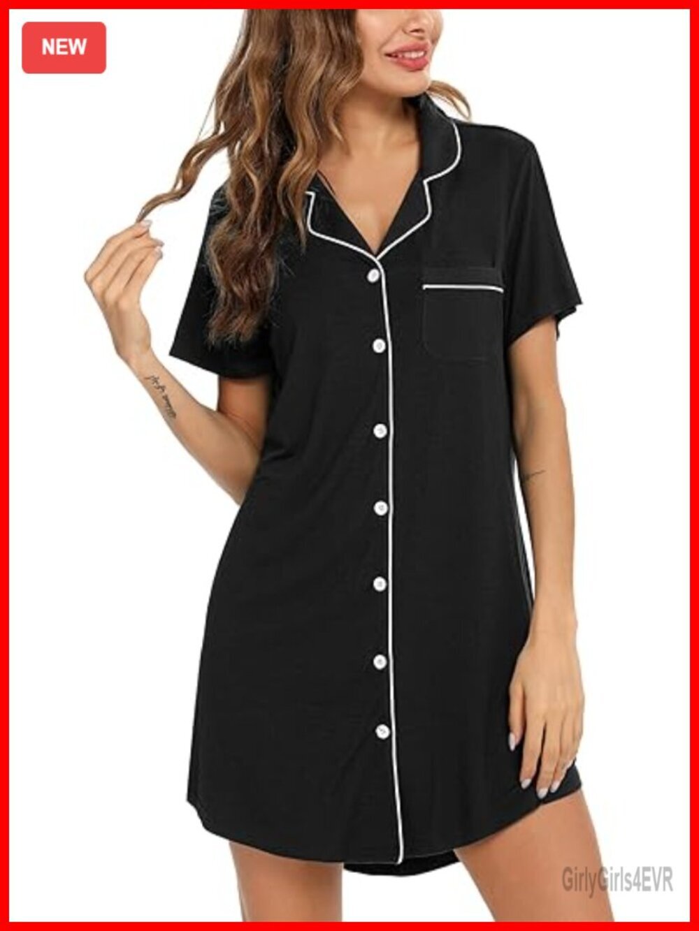 Viscose Spandex Button Down Nightgown Short Sleeve Nightshirt